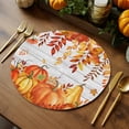 thumbnail image 5 of Fall Round Placemats Set of 4 Autumn Harvest Pumpkin Place Mats Thanksgiving Woven Placemat Orange Maple Leaves Wood Grain Circle Braided Table Mat for Kitchen Dining Table Party Home Decor 15 Inch, 5 of 9