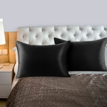 PiccoCasa 2 Pcs Satin Pillowcase Zippered Silky Sateen, King Black