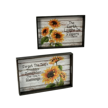 2 Serving Tray Set - Gerson Set of 2 Wood Nesting Serving Trays with Sunflowers