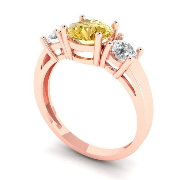 1.5 ct Round Cut Yellow Moissanite Three-Stone Engagement Ring for Women in 14K Rose Gold