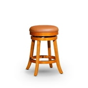 DTY Indoor Living Creede Backless Swivel Stool, 30" Bar Height, Natural Finish, Saddle Leather Seat