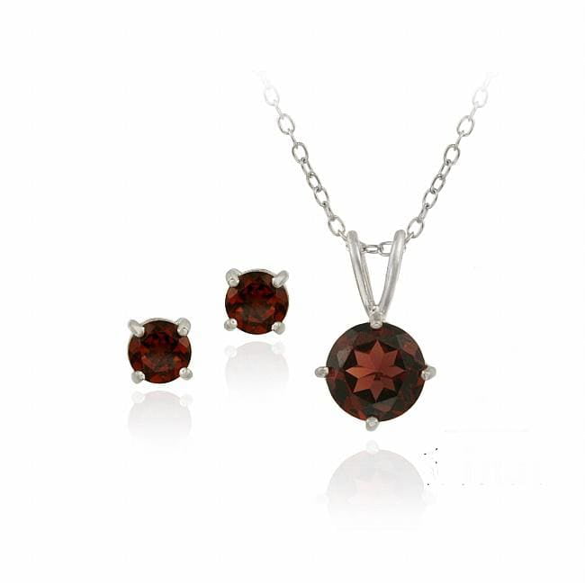 Oval Genuine Natural Garnet Earrings 14K White Gold 6 x 8 mm Pendant Set With Square Rolo Chain