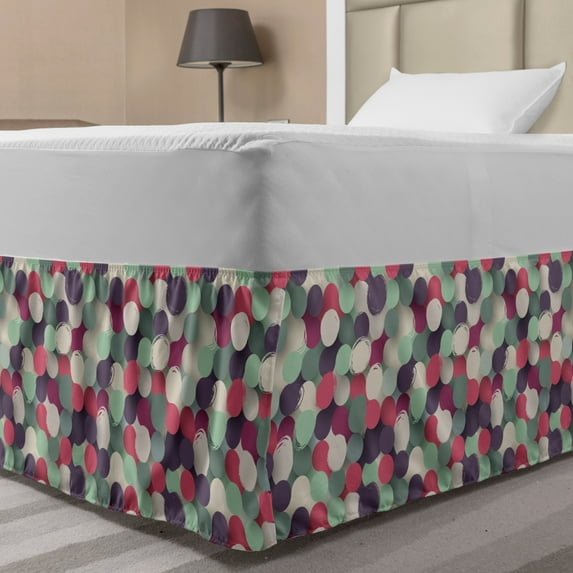 Retro Bed Skirt, Pattern of Dots Big Spots Hand Drawn Style Simple Brushstrokes Pastel Colors, Elastic Bedskirt Dust Ruffle Wrap Around for Bedding Decor, 4 Sizes, Multicolor, by Ambesonne
