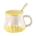 thumbnail image 2 of Taza de café creativa de cerámica con tapa y cuchara Amarillo, 2 of 9