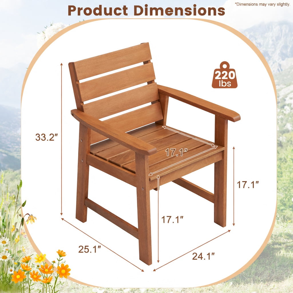 Hommoo 2-Pack Hardwood Outdoor Patio Chairs with Ergonomic 102° Slatted Backrest, Breathable, Sturdy & Easy Assembly, Natural