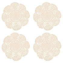4PCS 8.6 Inch Doilies Crochet Round Lace Doily Handmade Placemats Cotton Crocheted Coasters (Beige)