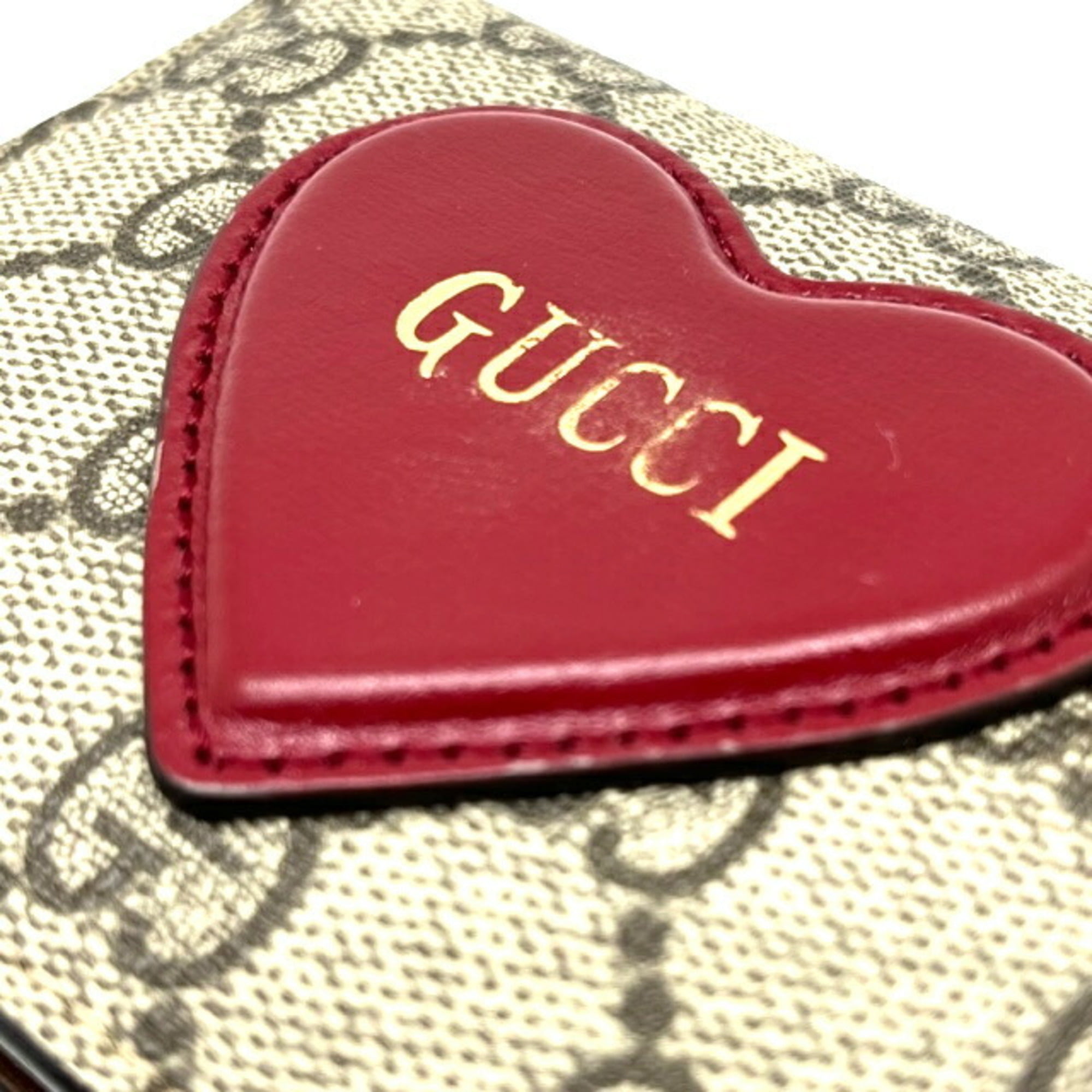 Gucci Red Original GG Supreme Heart Wallet-On-Chain QFB4XU0L0B000