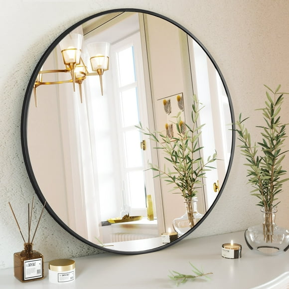 BEAUTYPEAK 30" Wall Mirror Bathroom Mirror Wall Mounted Round Mirror, Black