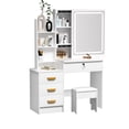 thumbnail image 4 of JNXYL Corner Vanity Desk with Lighted Mirror & Charging Station Makeup Vanity Table with 4 Drawer, White, 4 of 7