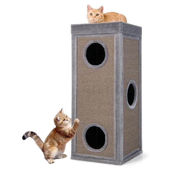 4 Story Condo, 39 Inch Multi-Layer Cat House with Sisal Scratch Pad, 3 Hideaways, Removable Soft Top Plush Bed, -Shaped Pet House Tower for Indoor Cats, Modern Cat Furniture