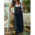 thumbnail image 7 of APEXFWDT Womens Casual Cotton Linen Jumpsuits Sleeveless Wide Leg Loose Romper Overalls Summer Baggy Solid Capri Jumpsuits with Pocket, 7 of 7