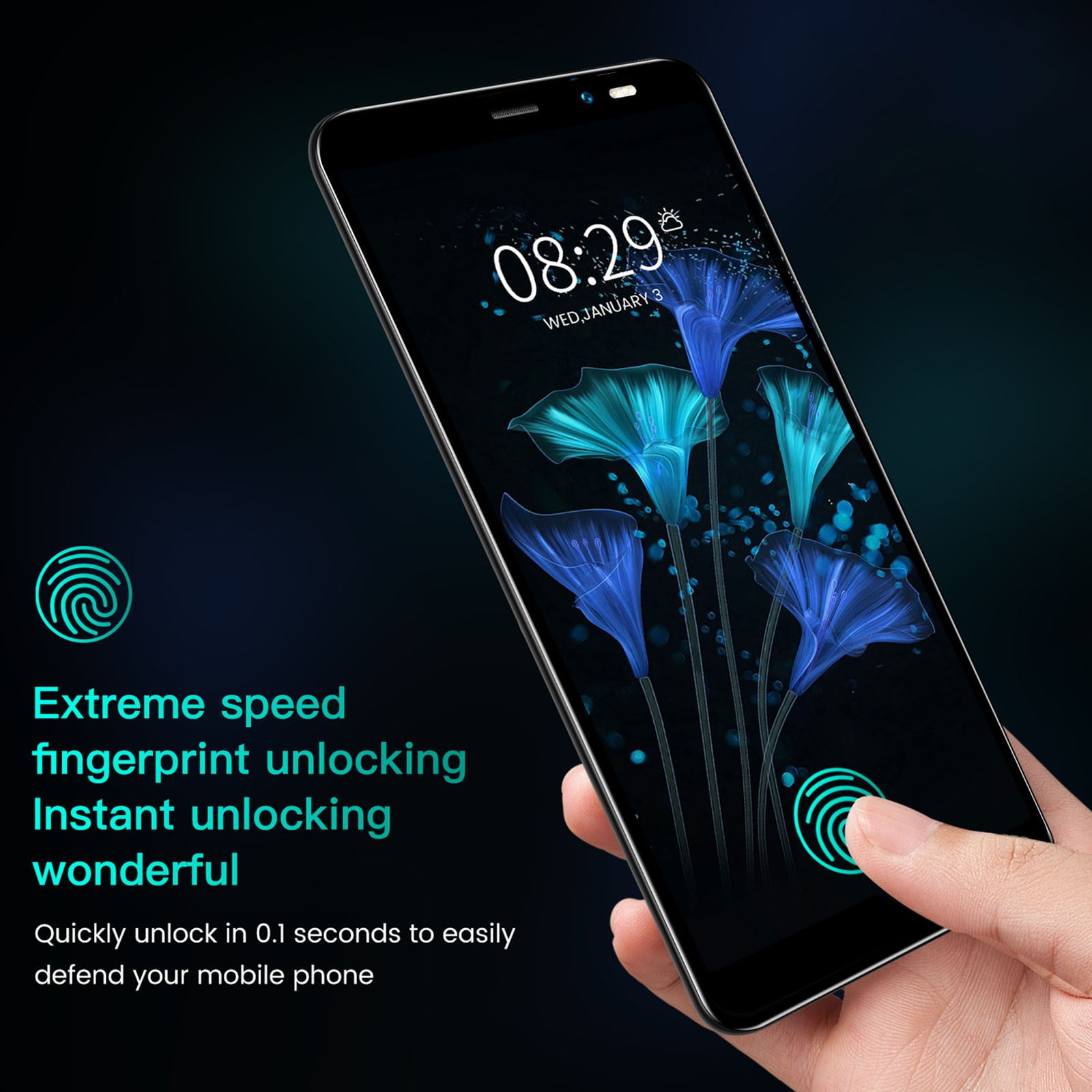 HOMBOTI Smart Phone Clearance Unlocked Phone Smartphone Rino4 Pro Android 4.4.2 512MB 4GB SIM Phone Finger Face ID 2200mAh 5.45 Inch Celular