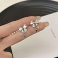thumbnail image 6 of Bow Earrings for Women 925 Sterling Silver Rhinestone Bow Earrings Cute CZ Bow Knot Stud Earrings Dainty Ribbon Star Dangle Earrings Jewelry Birthday Wedding Prom Gifts for Mom, 6 of 6