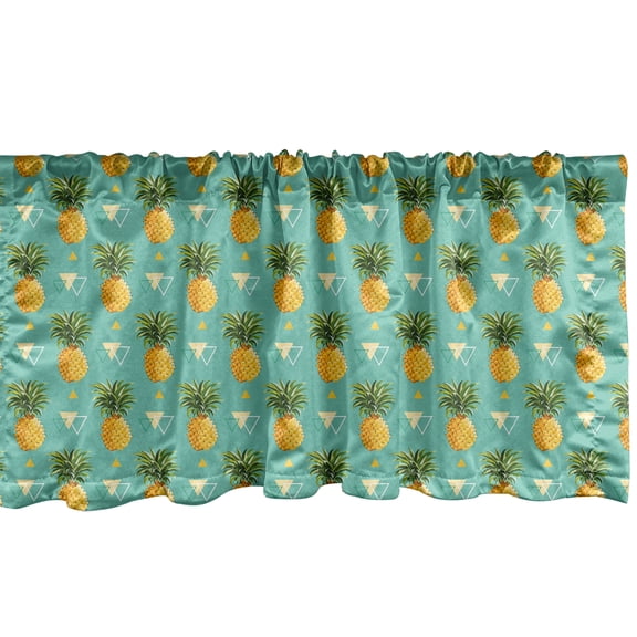 Ambesonne Pineapple Window Valance, Geometric Hipster, 54" X 18", Orange Seafoam Green