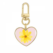 Daisy Yellow Watercolor Art Deco Fashion Gold Heart Keychain Metal Keyring Holder