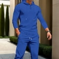 thumbnail image 2 of sususu Suit for Men,Modern Men Two Piece Solid Color Hoodie Top with Trousers Casual Long Sleeve Outfit Set for Everyday Wear - Blue, 2 of 5
