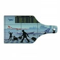 thumbnail image 1 of Airport Cutting Board, Planes and Flight Board with Silhouette of Passenger People Terminal Cartoon, Decorative Tempered Glass Cutting and Serving Board, in 3 Sizes, by Ambesonne, 1 of 2