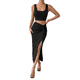 thumbnail image 2 of Top Corto con Falda, Falda Midi con Abertura para Mujer, Conjunto de Dos Piezas, Falda y Camiseta Sin Mangas, Negro XL, 2 of 6