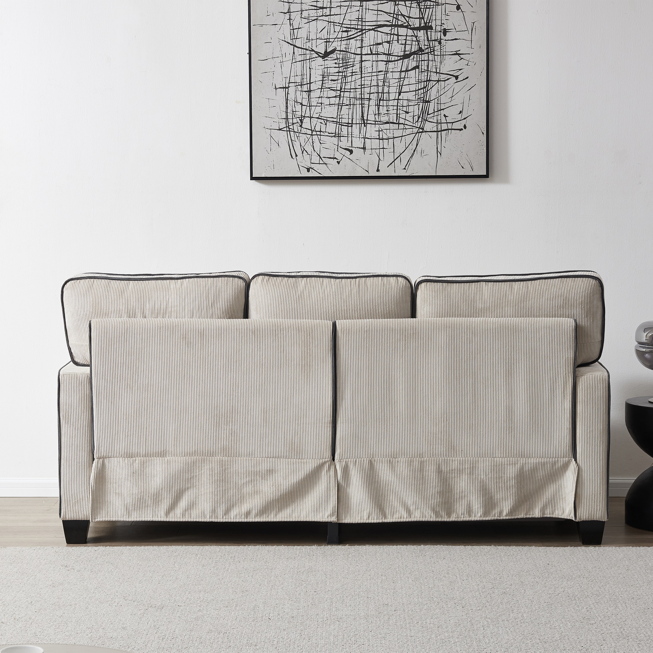 DEALTOPS Modern Sectional Sofa Corduroy Upholstered Sleeper Sofa Couch 3 Seater Sofa Chair for Living Room - Beige