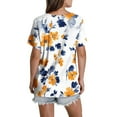 thumbnail image 4 of Tops for Women Short Sleeved V-Neck Floral Print Pleated Casual Summer Blouse Yellow M, 4 of 6