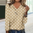 thumbnail image 7 of EchfiProm Womens V-Neck Tops Beige Relaxed Fit Casual Long Sleeve Polka Dot T-Shirt for Ladies, 7 of 7