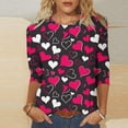 thumbnail image 2 of Htigea Womens Valentine's Day Shirts 3/4 Sleeve Heart Print T-Shirts Casual Crewneck Pullover Tops Three-Quarter Sleeves Holiday Lounge Tees Black,S, 2 of 5