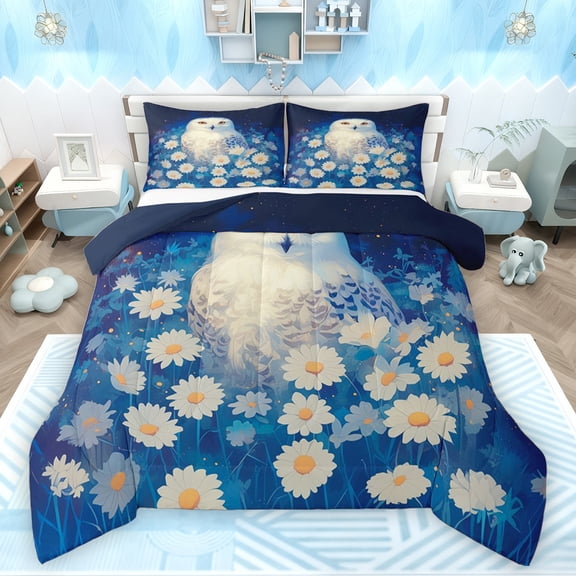 Feelyou Mystic Jungle Owl Full Size Comforter Sets for Kids, Vibrant Groovy Flower Bedding Comforter Set, Rustic Animal Reversible Bedding Sets, Breathable Home Decor, 3pcs
