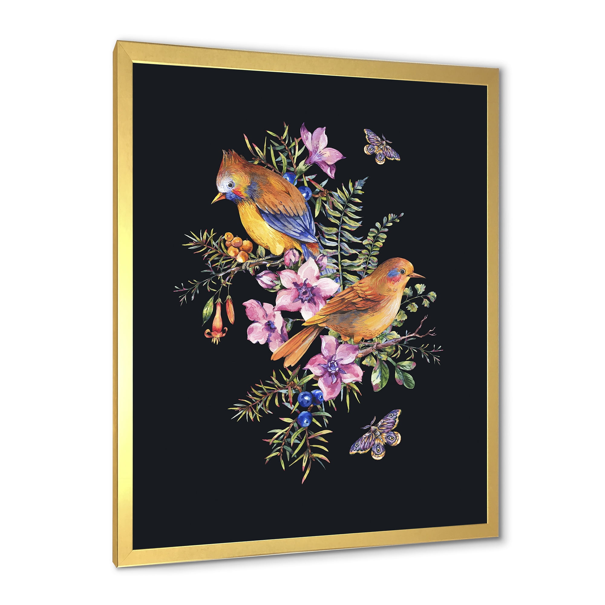 Designart 'Little Bird Sitting On Colourful Bouquet Of Wildflowers II' Traditional Framed Art Print