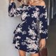 thumbnail image 2 of Vestido de cintura elástica de manga larga con estampado de hombros descubiertos sexy para mujer a la moda Pompotops  hdfakjf8880, 2 of 9
