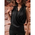 thumbnail image 3 of Women'S Elegant Satin Wrap V Neck Sleeveless Tank Blouse Tee Top Black L, 3 of 6