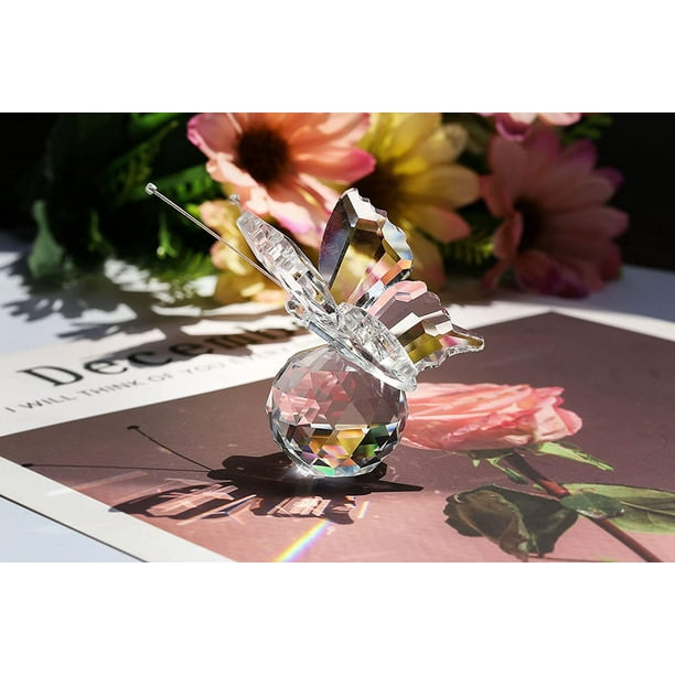 SINMI Décoration de Papillon avec Boule Facettes de Verre en Cristal K9  Capteur de Soleil Ornament pour Maison Chambre Bureau (Blanc) 