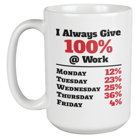 

I Always Give 100% at Work Coffee & Tea Mug for Coworker & Boss Lady (15oz)