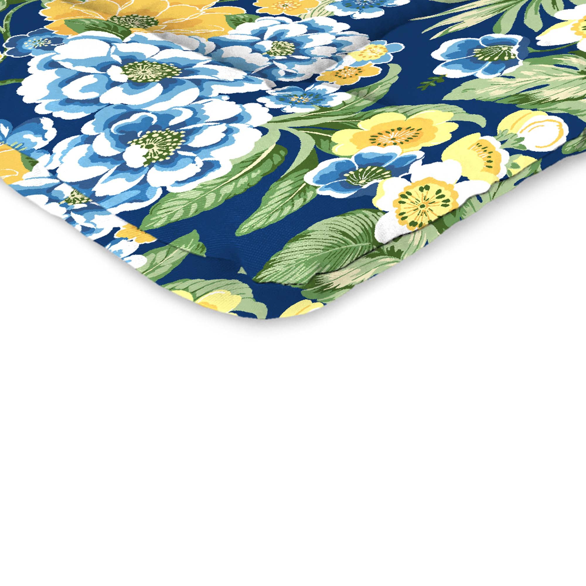 Jordan Manufacturing 38" x 21" Binessa Lapis Blue Floral Rectangular Outdoor Wrought Iron Chair Cushion with Ties and Hanger Loop