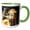 Green/White, variant on 3drose, Artistic Head Portrait of a Touristic Camel Wearing Bridle and Saddle, 11oz Two-tone Red Mug