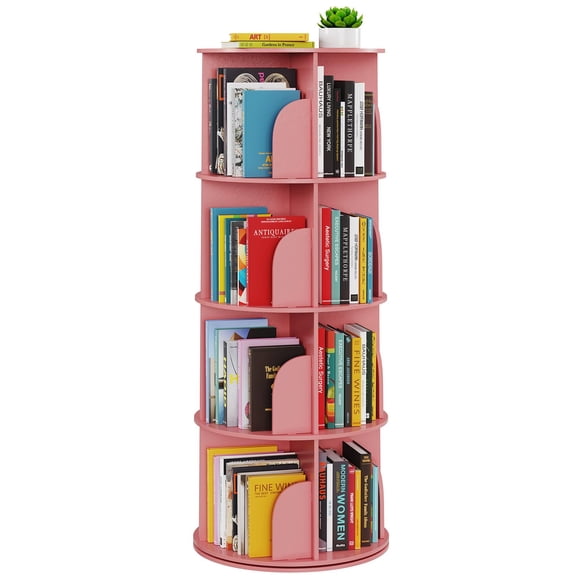Librero giratorio SpaceAid de 4 niveles, rosa, 130 x 130 x 127 cm