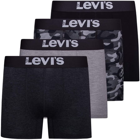 Levi's Mens Stretch Boxer Brief Underwear Breathable Stretch Underwear 4 Pack Heather Grey Camo/Heather Charcoal/Light Heather Grey/Caviar, 2X-Large