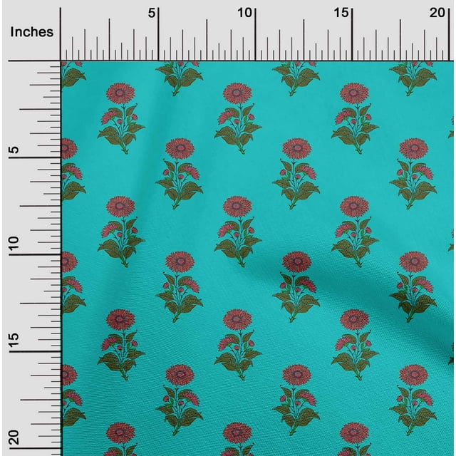 oneOone Polyester Lycra Turquoise Blue Fabric Floral Block Craft Projects Decor Fabric Printed By The Yard 56 Inch Wide