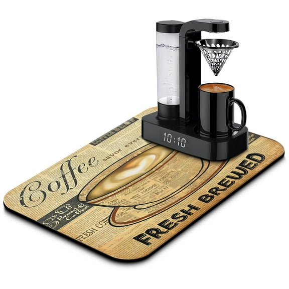 Coffee Mat, Coffee Mug Vintage Design Coffee Bar Mat for Coffee Station Accessories and Organizer, Absorbent Dish Drying for Kitchen Counter, Coffee Bar Decor Coffee Machine Mat 19.5x12in