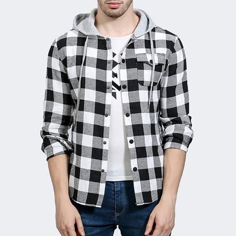 Men's Long Sleeve Hoodie Plaid Classic 
