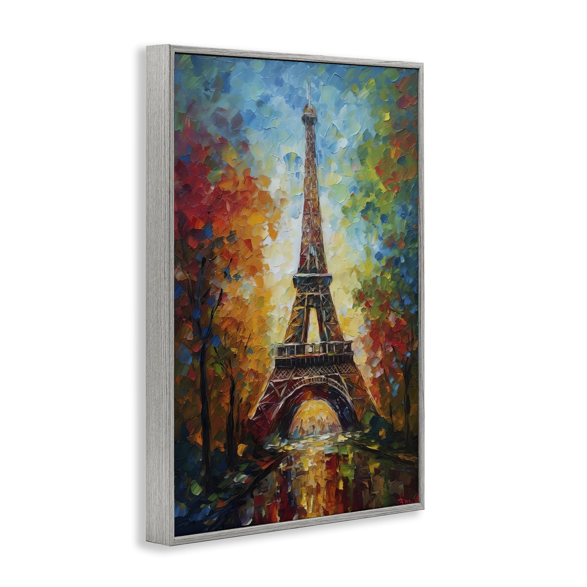 Stupell Industries Colorful Reflection at Eiffel Tower Gray Framed Giclee Art, design by Creative Studio