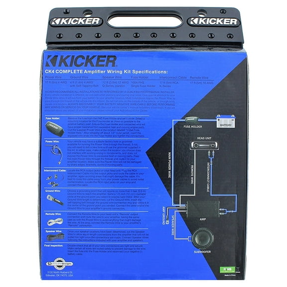 Kicker Car Audio Amp Wiring Kit with 2-CH Patch Cable and Speaker Wire, 5.6 lbs