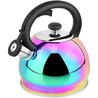 SHANGZHER Cute Tea Kettle Stovetop Whistling Colorful Polka Dots Kettle  Stainless Steel Tea Pot Foldable Handle (Polka dots 2.6 Quart / 2.5 Liter)