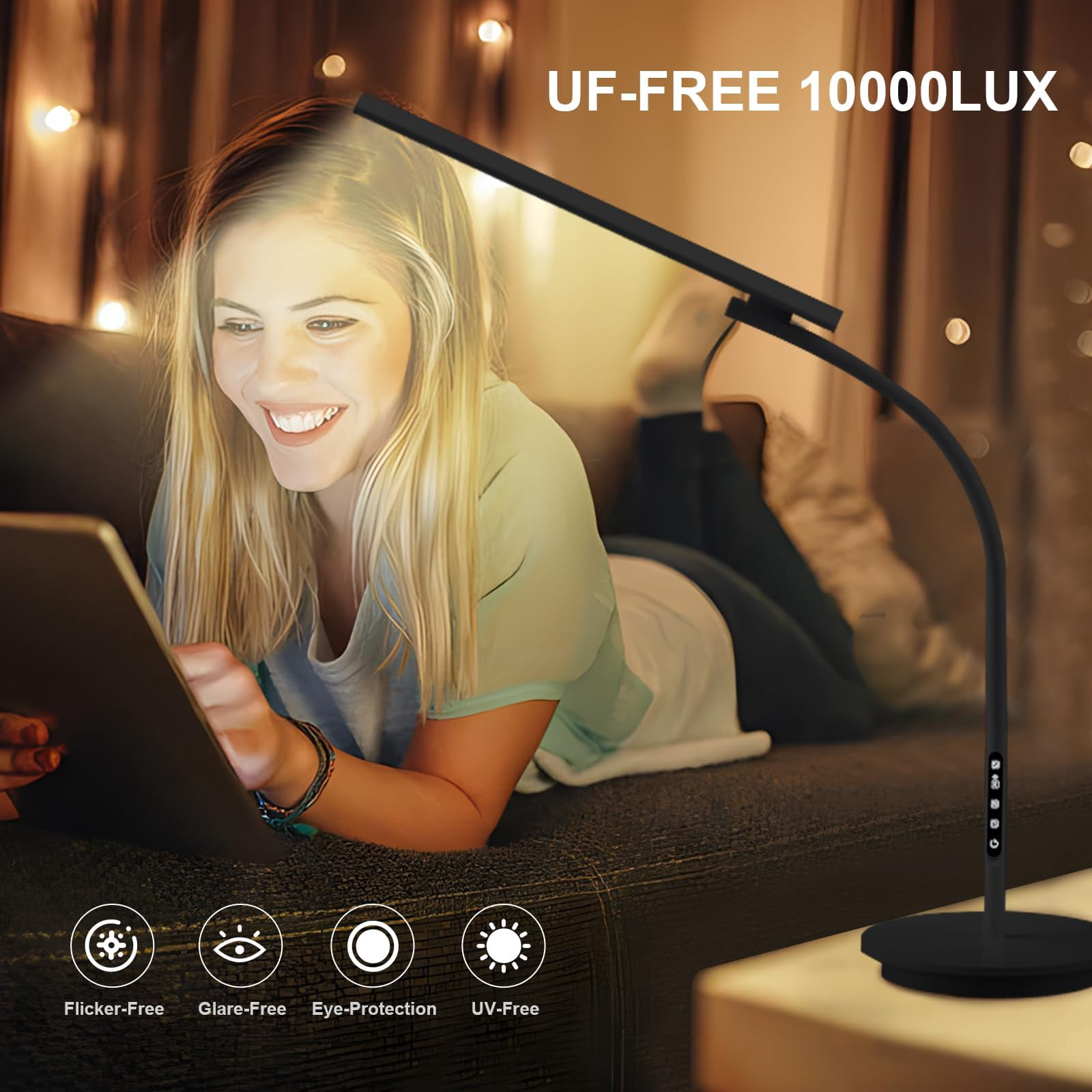 Sthmolepy Light Therapy Lamp,10000 Lux Happy Therapy Light, Floor Sun Therapy Lamp with Remote & Touch Control & Adjustable Gooseneck for Reading/Office/Home (Black)