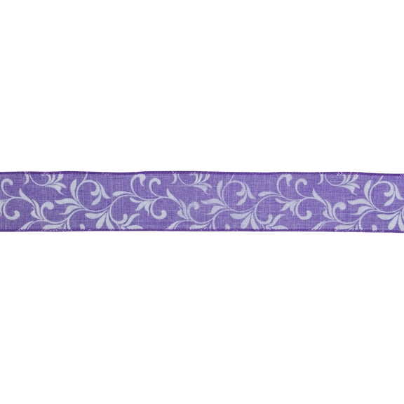 Northlight Textured Floral Vine Wired Craft Ribbon - 2.5" x 10 Yards - Purple and White