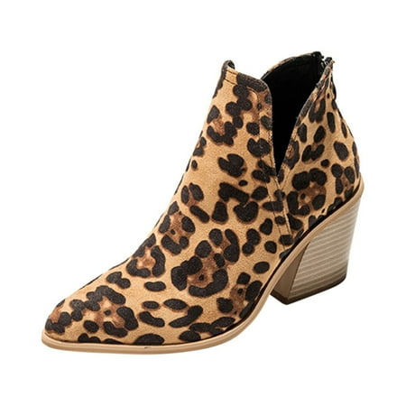 

Paiwinds Boots for Women Women High Heel Shoes Winter Warm Snake Pattern Leopard Fashion Slip-on Pointed Toe Casual Solid Color Ankle Boots Brown