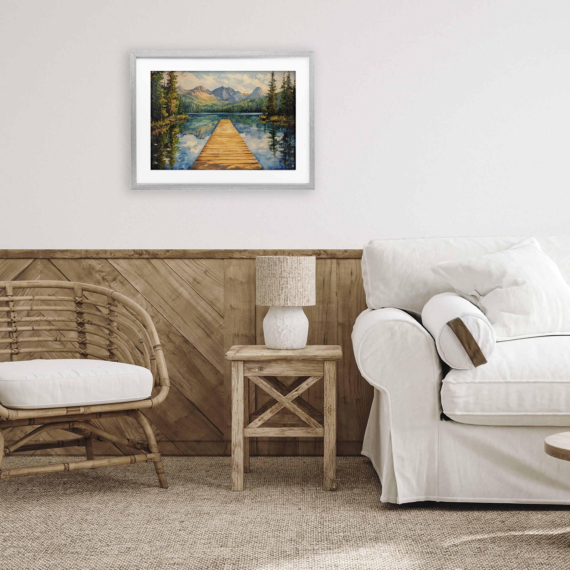 Stupell Industries Dock in The Mountains Gray Framed Print Under Glass, design by Petal Prints Design
