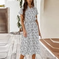 thumbnail image 2 of FRSASU Summer Polka Dot Dress for Women V Neck Short Sleeve Midi Shirt Dress Button Down Drawstring Waist Dresses Clear, 2 of 6