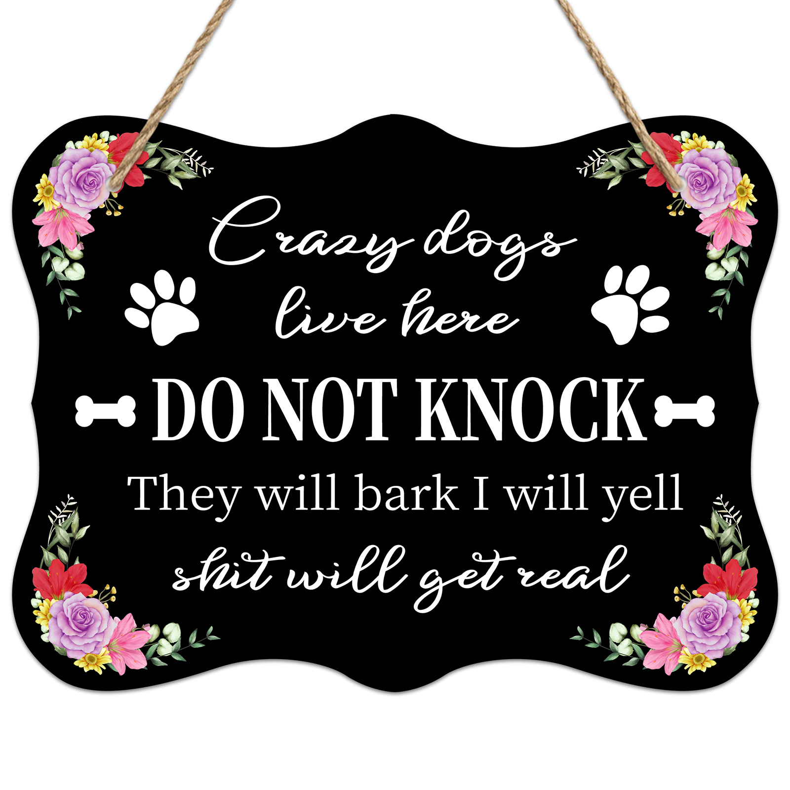 WaaHome Funny Floral Dog Sign for Door Decorations, 6''x8'' Humorous No