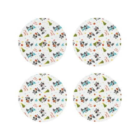 

Honeii happy new year Raccoon Print Leather Coaster Set of 4 Ideal for Safeguarding Your Furniture from Drinks Spills and Effortless Cleanup-Round Shape