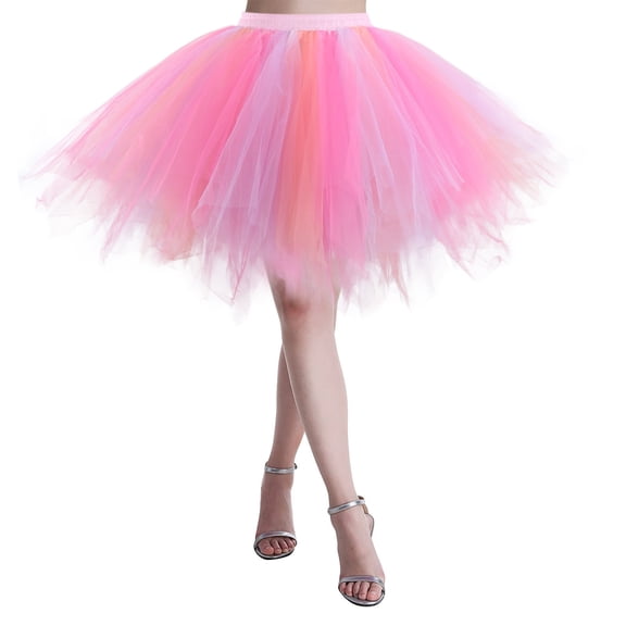 Women's Plus-Size High-Waist Pleated Mesh A-Line Skirt - Carnival Soft Drape Mid-Length Tutu Skirt (XXL, Vibrant Colors)